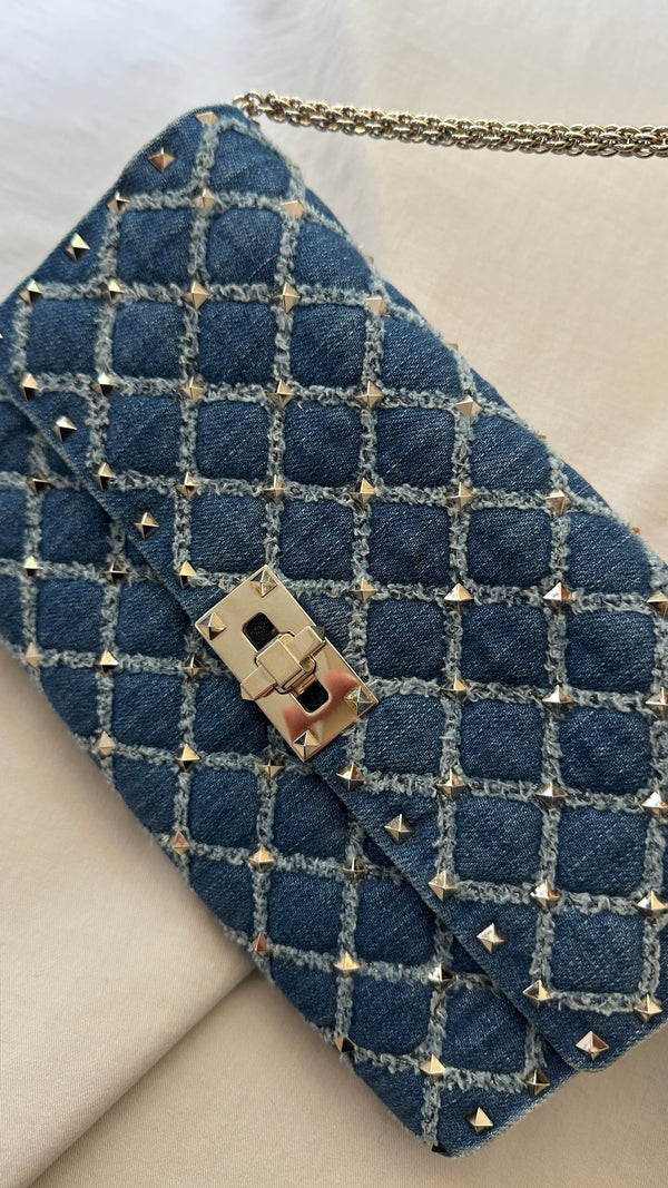 VALENTINO Rockstud Spike Crossbody Bag Denim