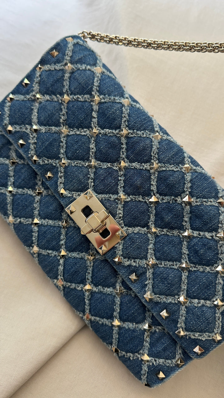 VALENTINO Rockstud Spike Crossbody Bag Denim
