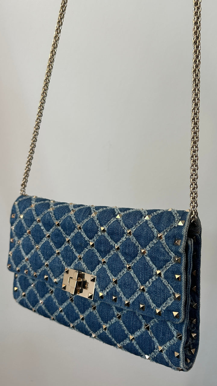VALENTINO Rockstud Spike Crossbody Bag Denim