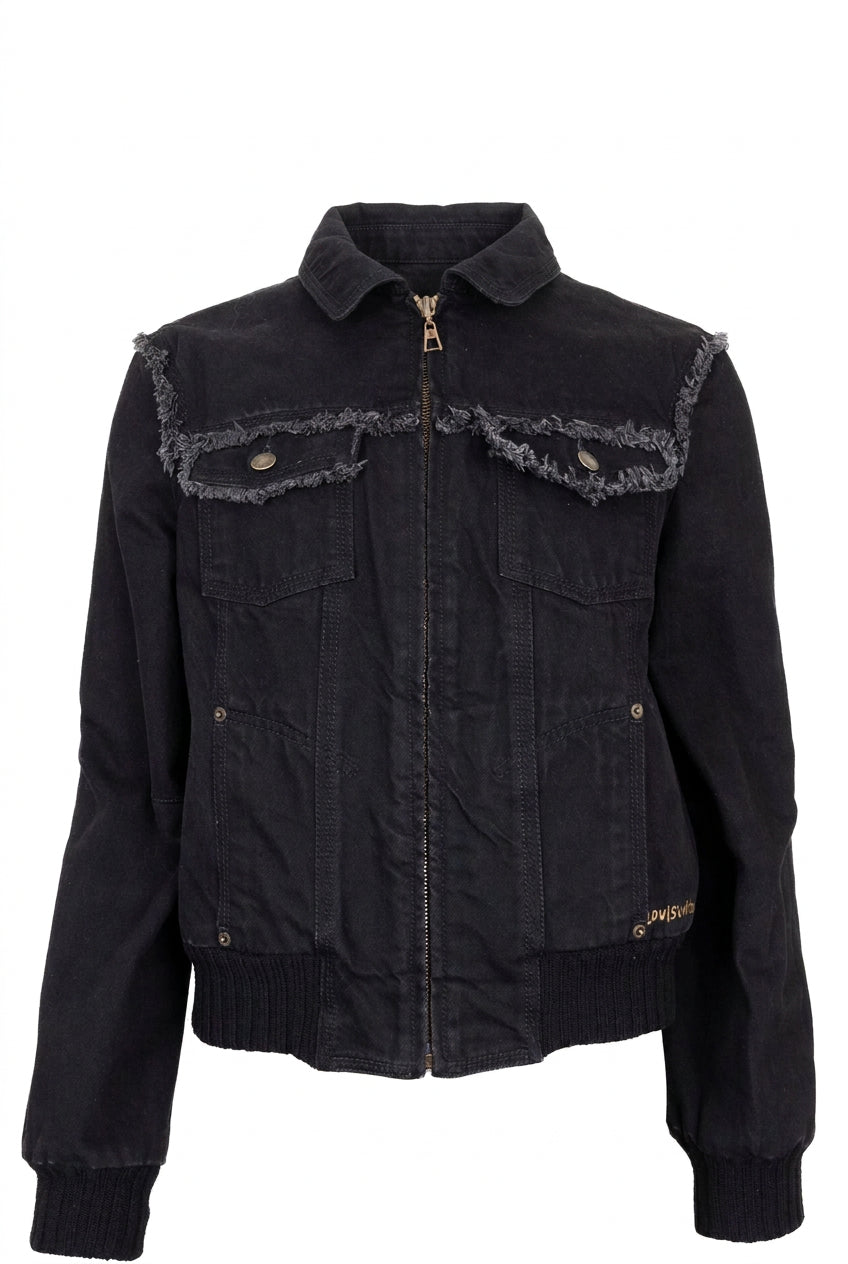 LOUIS VUITTON Veste à franges en denim noir
