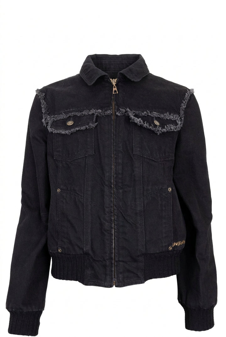 LOUIS VUITTON Veste à franges en denim noir