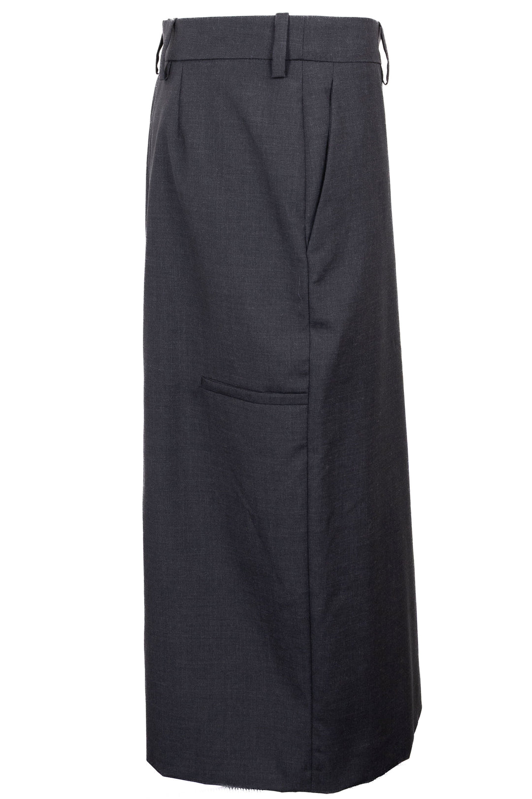PRADA 2022 Slit Midi Skirt Wool Charcoal