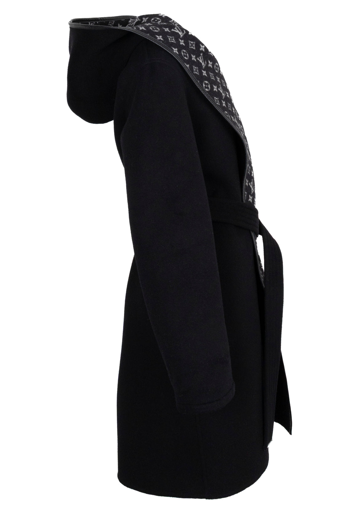 LOUIS VUITTON Manteau portefeuille à capuche en laine noire