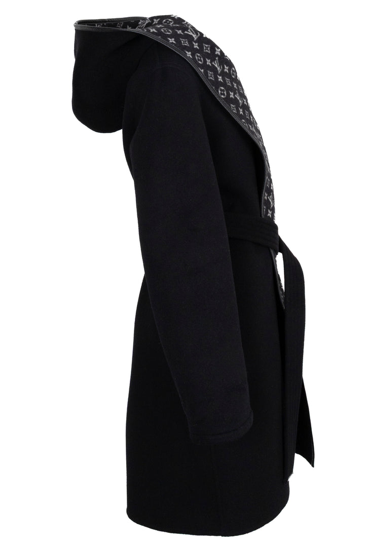 LOUIS VUITTON Manteau portefeuille à capuche en laine noire