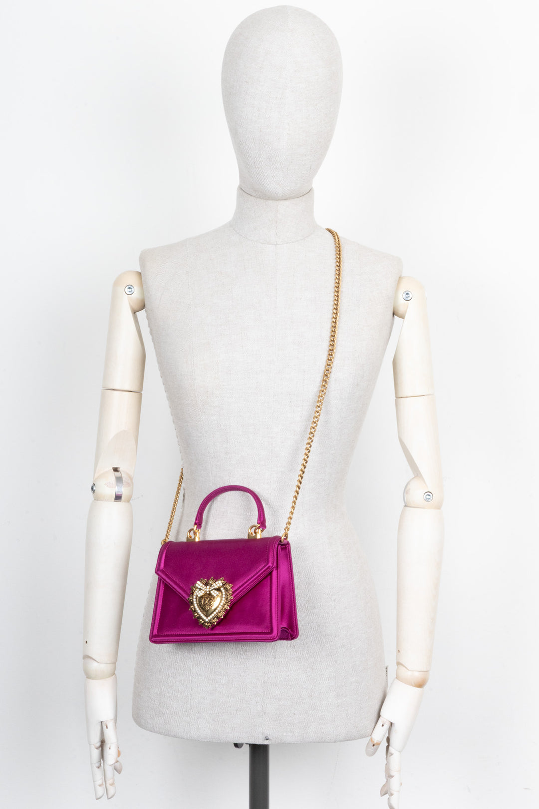 DOLCE&GABBANA Devotion Crossbody Bag Small Satin Fuchsia
