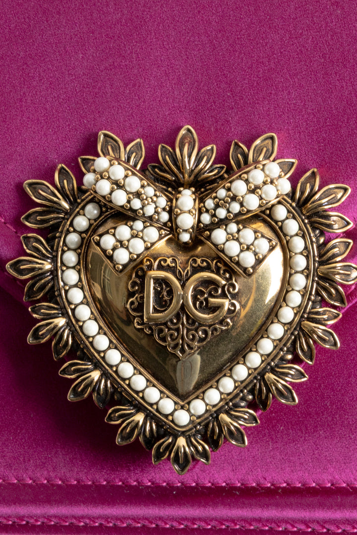 DOLCE&GABBANA Devotion Crossbody Bag Small Satin Fuchsia