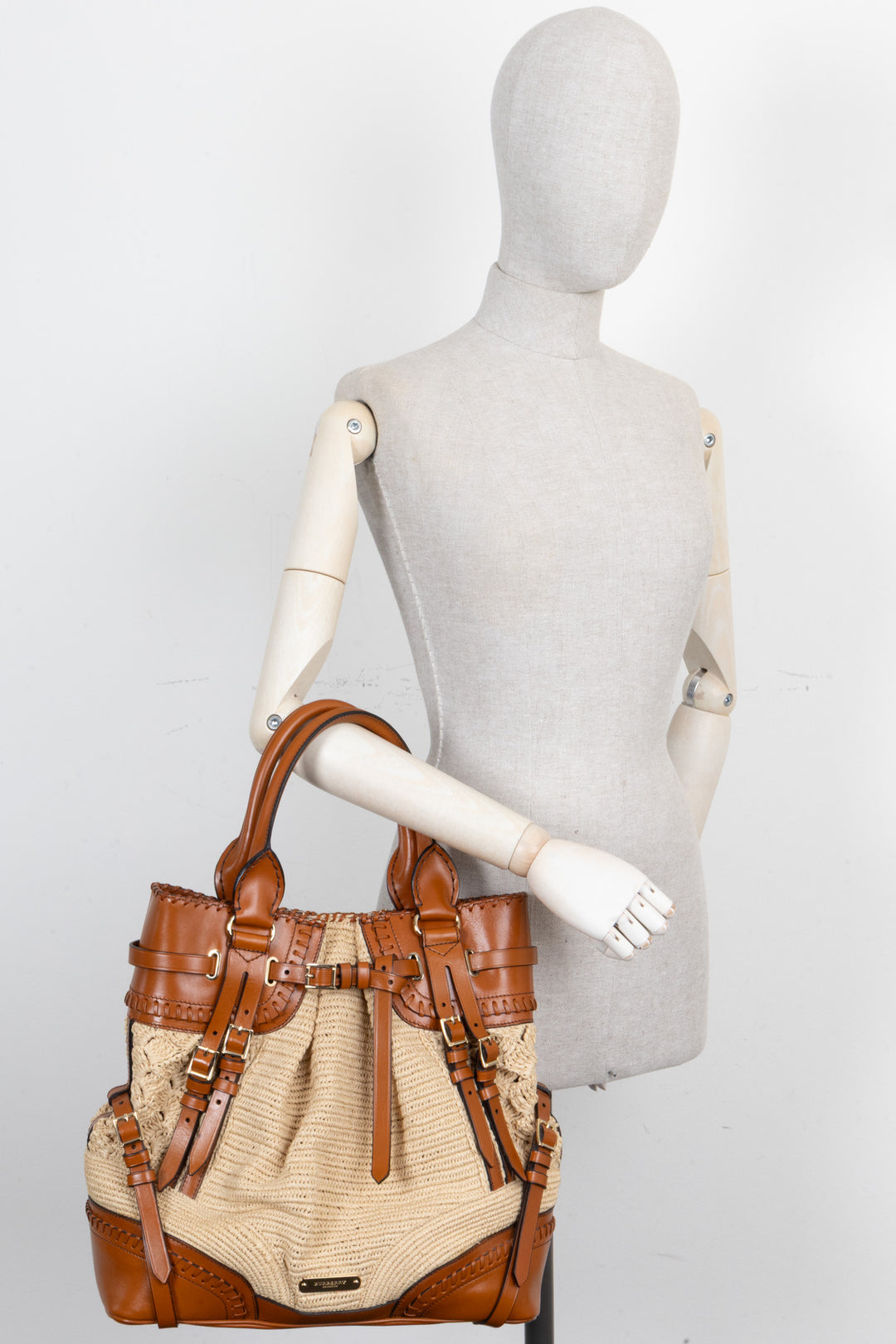 BURBERRY Prorsum Birdel Whipstitch Tote Raffia Brown