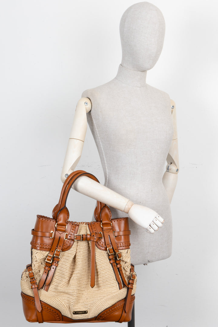 BURBERRY Prorsum Birdel Whipstitch Tote Raffia Brown