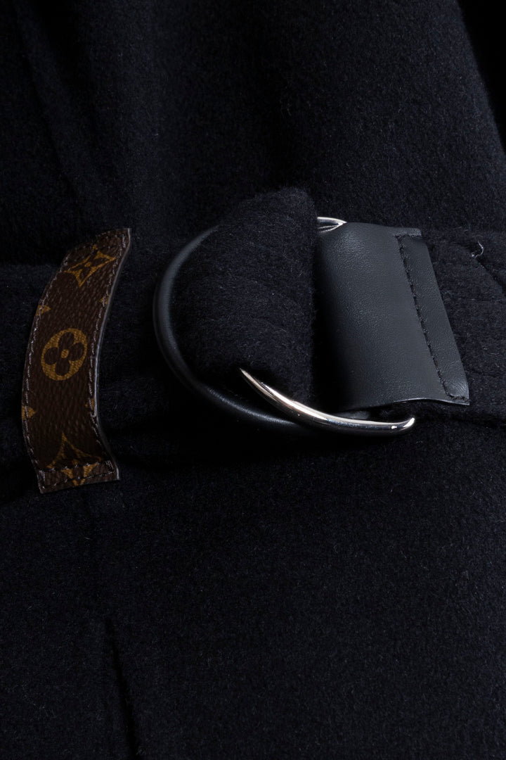 LOUIS VUITTON Reversible Belted Hooded Wrap Coat Wool Black