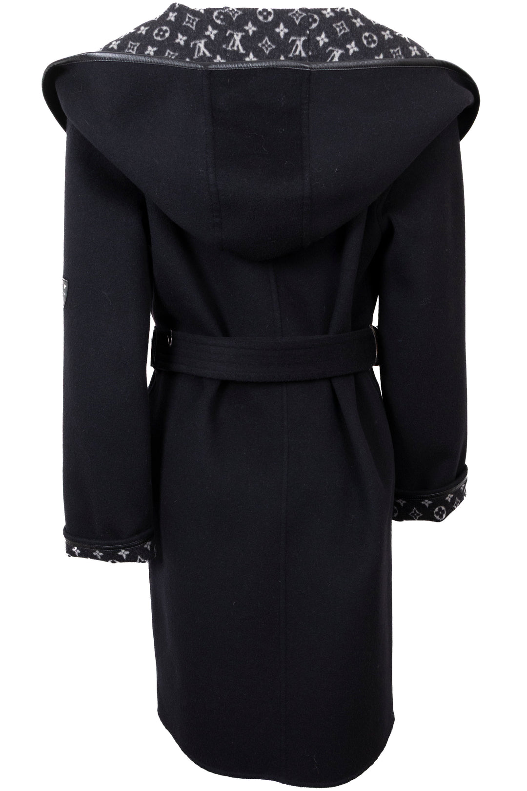 LOUIS VUITTON Reversible Belted Hooded Wrap Coat Wool Black