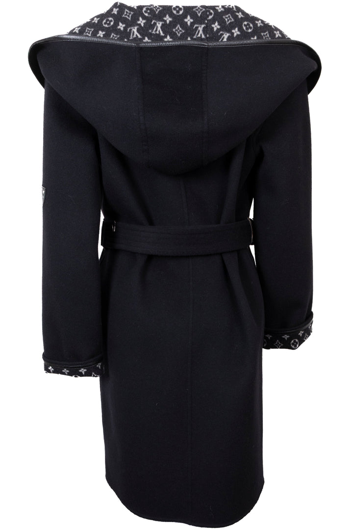 LOUIS VUITTON Reversible Belted Hooded Wrap Coat Wool Black