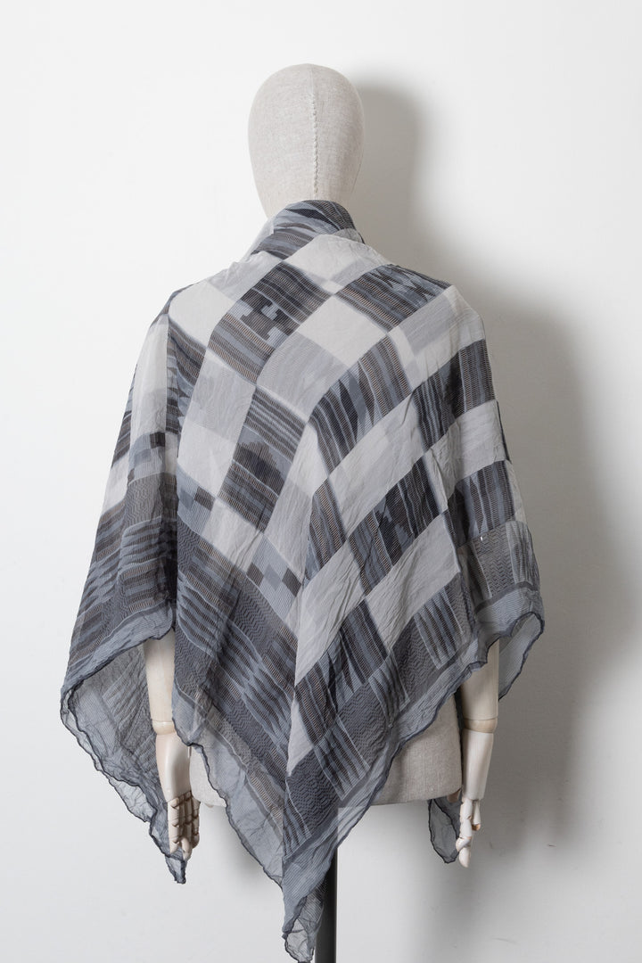 HERMÈS Geometric Print Scarf Chiffon Grey