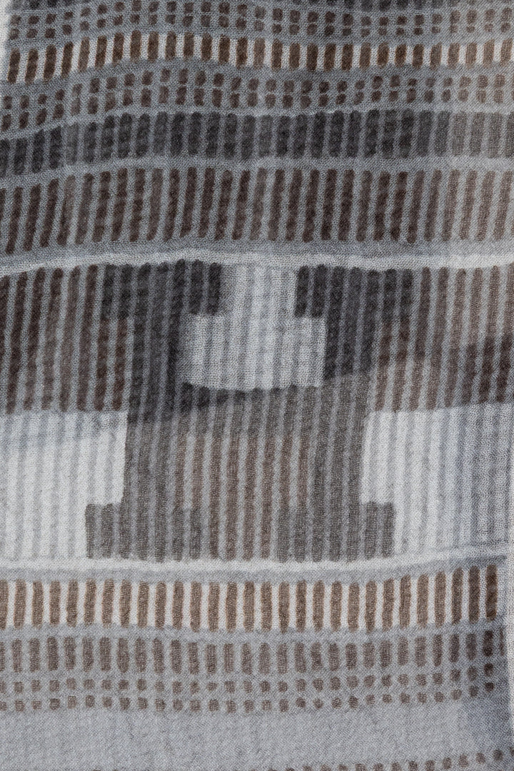 HERMÈS Geometric Print Scarf Chiffon Grey