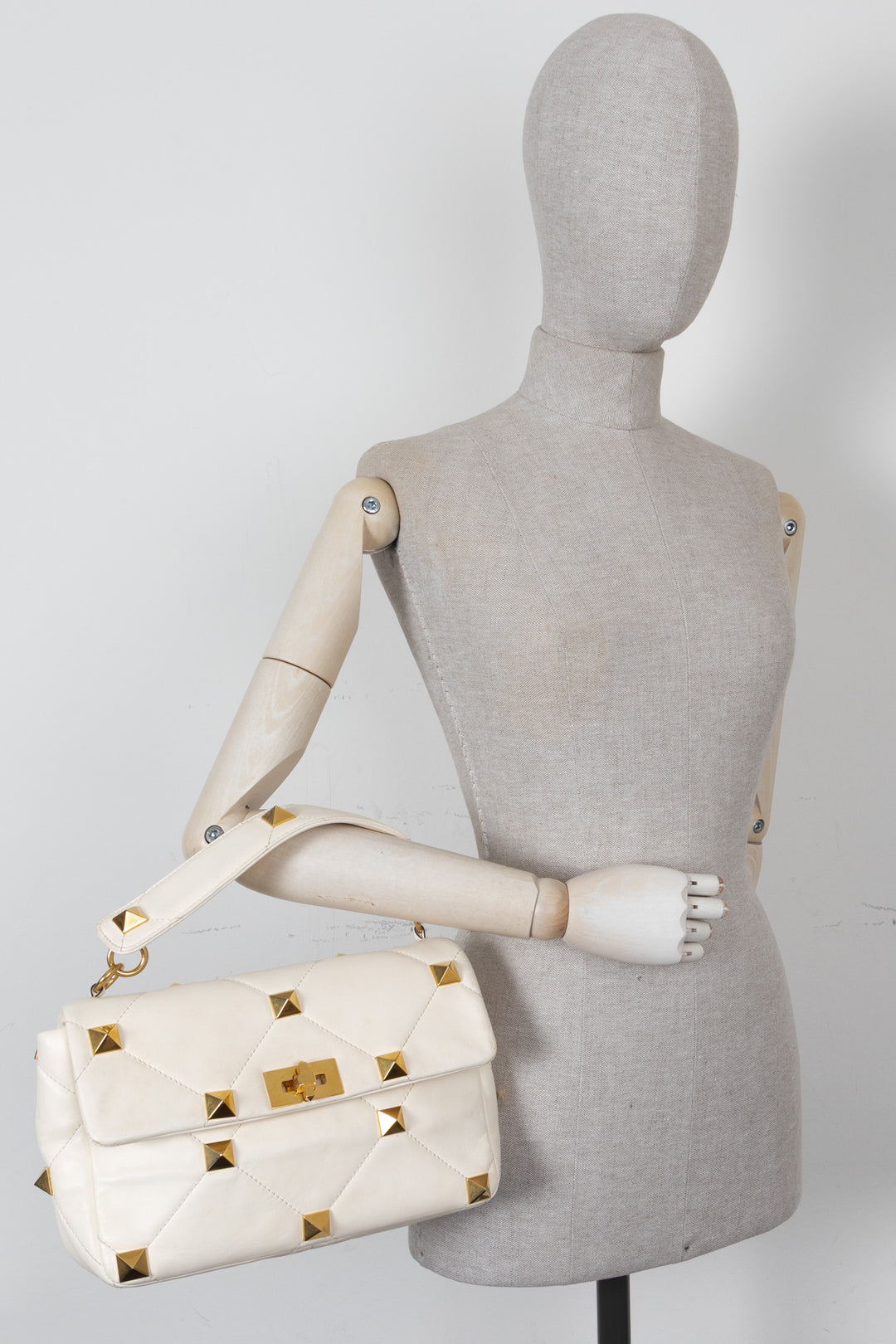 VALENTINO Roman Stud Top Handle Bag Ivory