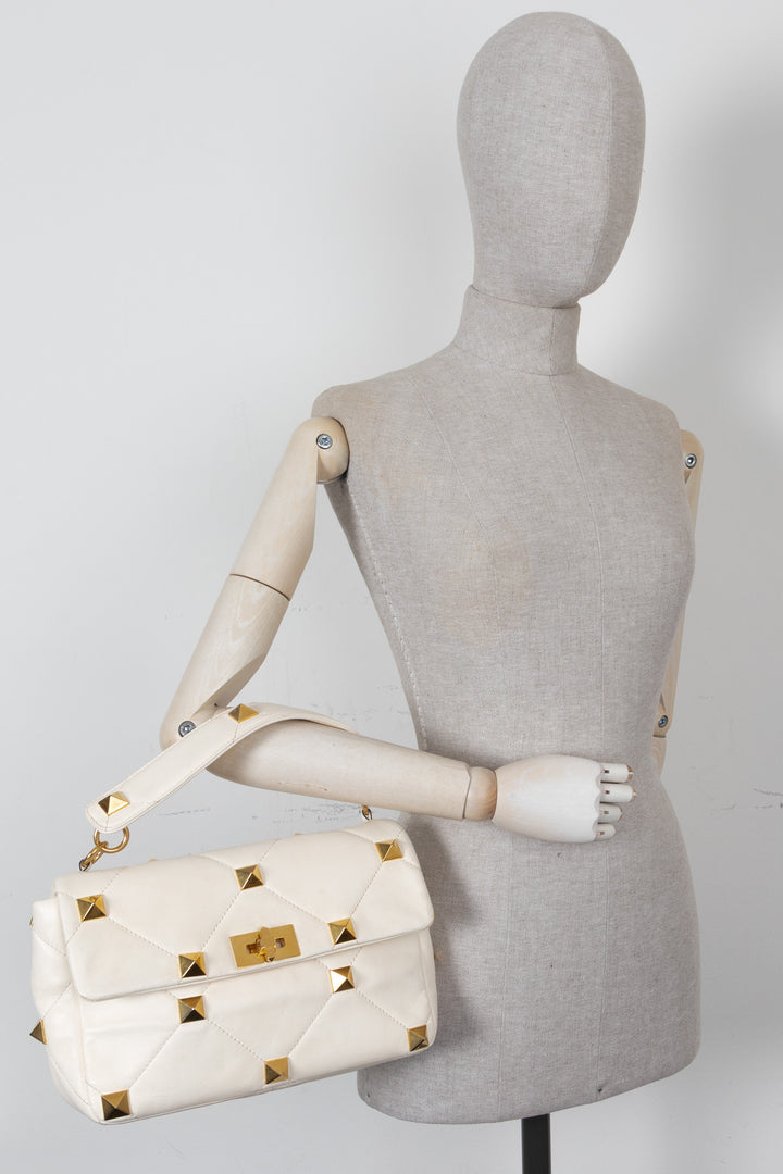VALENTINO Roman Stud Top Handle Bag Ivory