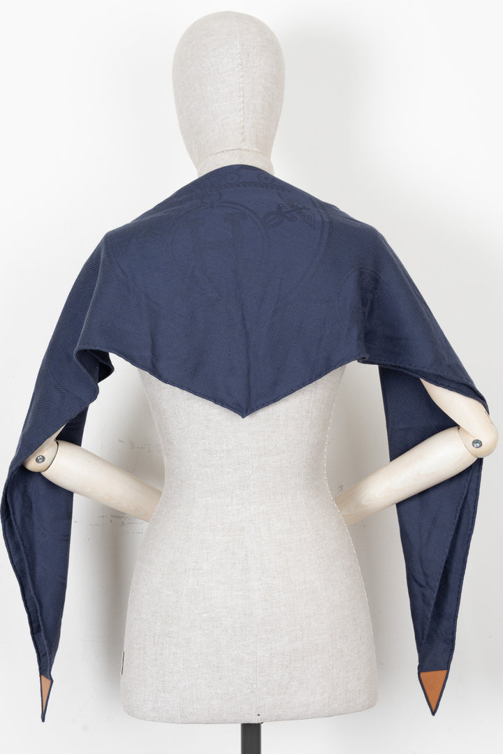 HERMÈS Sellier Triangle Scarf Cashmere Blue