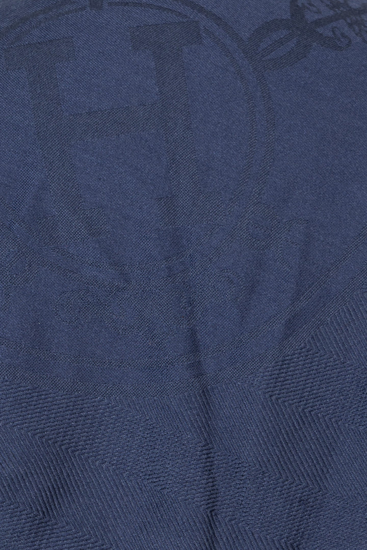 HERMÈS Sellier Triangle Scarf Cashmere Blue