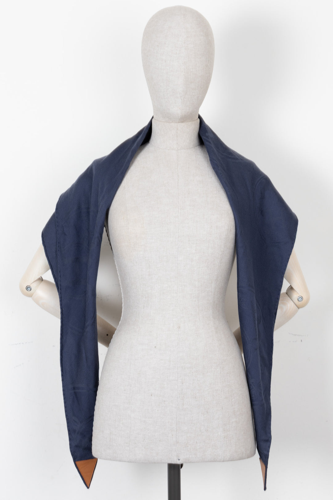HERMÈS Sellier Triangle Scarf Cashmere Blue