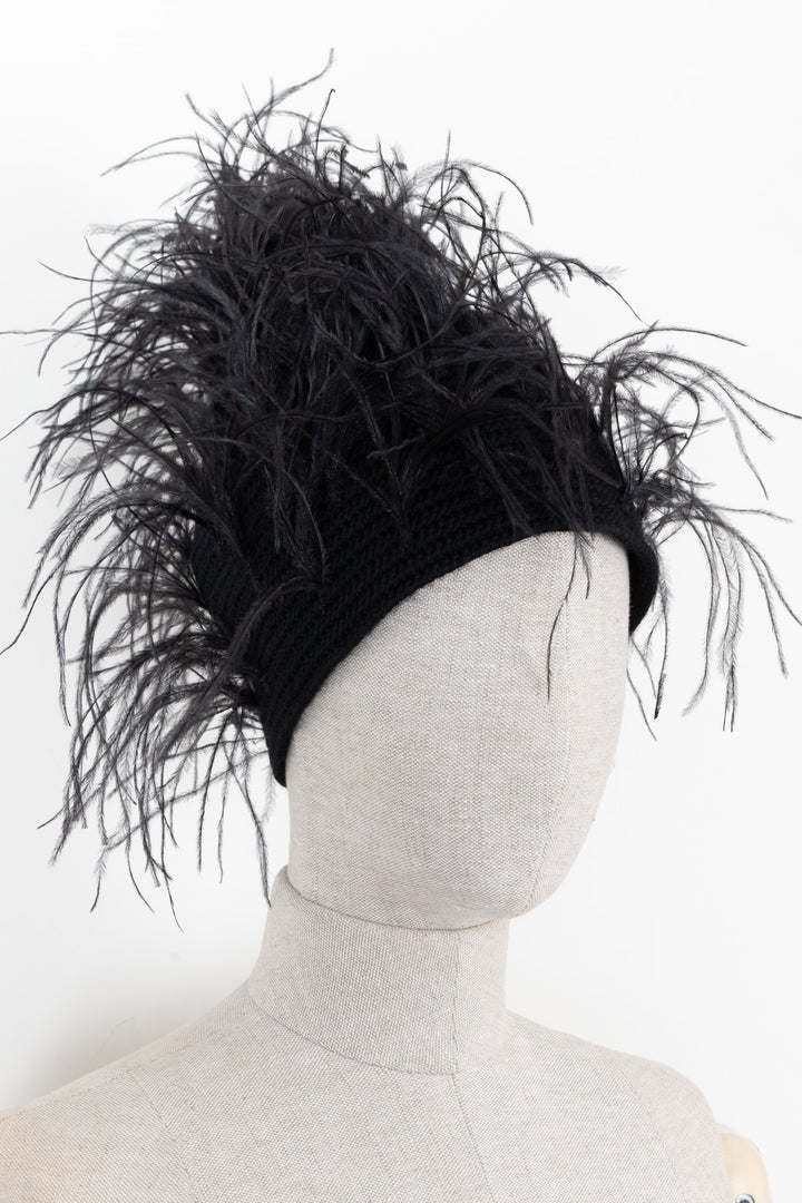 VALENTINO Bonnet en maille Plumes Laine Noir