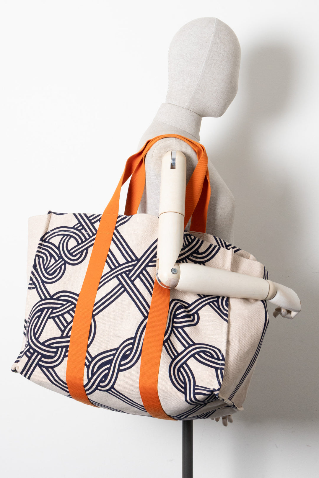 HERMÈS Noeuds Marins Beach Tote Bag Canvas Blue Beige