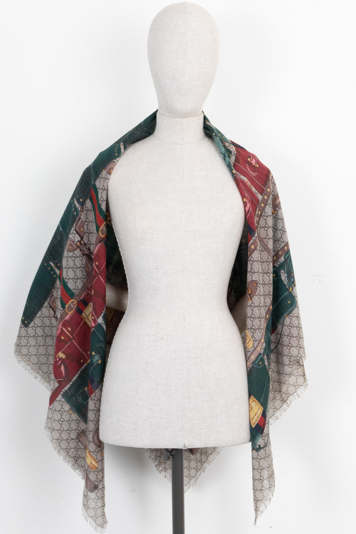 GUCCI Valigeria GG Scarf Supreme Green Red