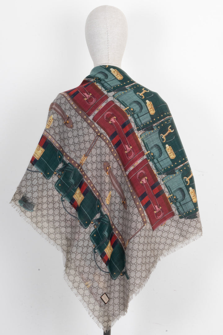 GUCCI Valigeria GG Scarf Supreme Green Red