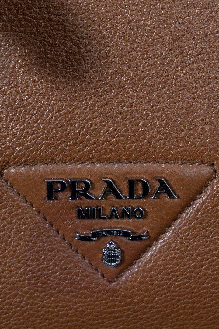PRADA Flou Dynamique Tote Bag Leather Cognac