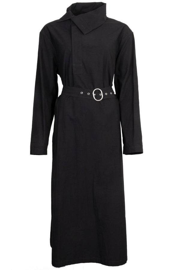 JIL SANDER Robe longue ceinturée en coton noir