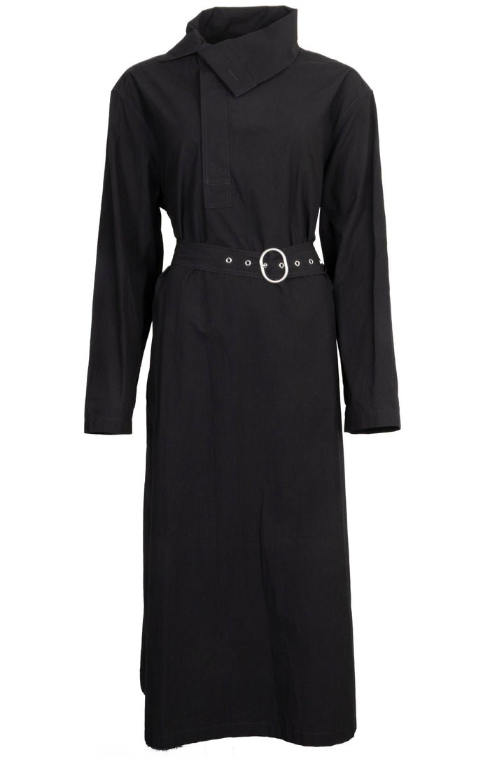 JIL SANDER Belted Maxi Dress Cotton Black