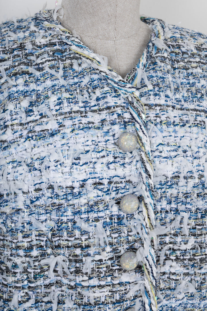 CHANEL Tweed Jacket White Blue S2018