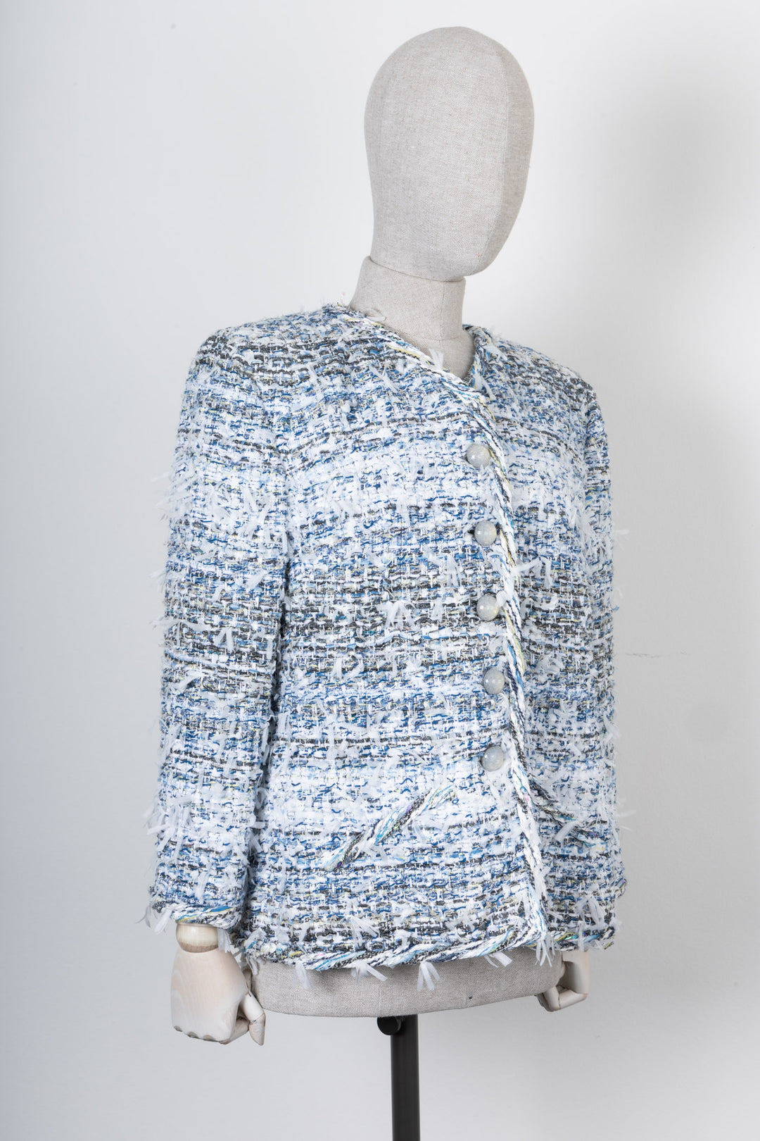 CHANEL Tweed Jacket White Blue S2018