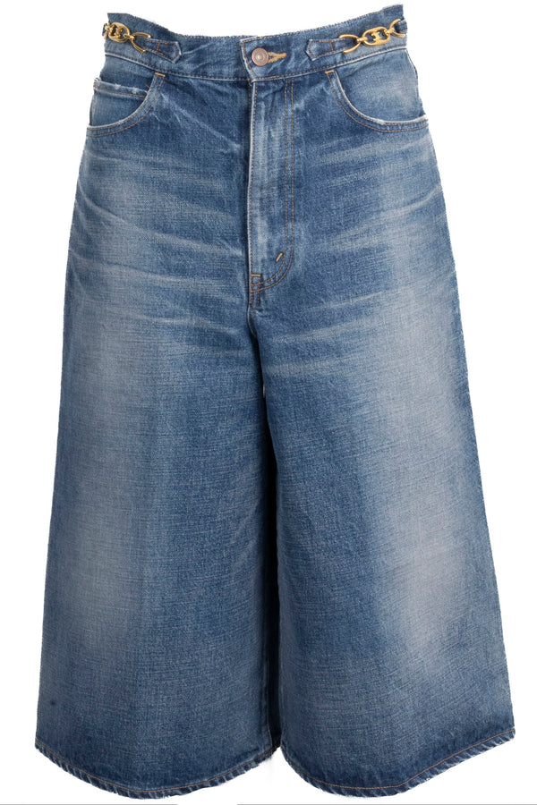 CELINE Long Triomphe Shorts Denim Blue
