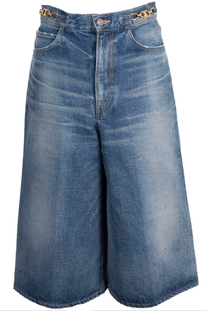 CELINE Long Triomphe Shorts Denim Blue