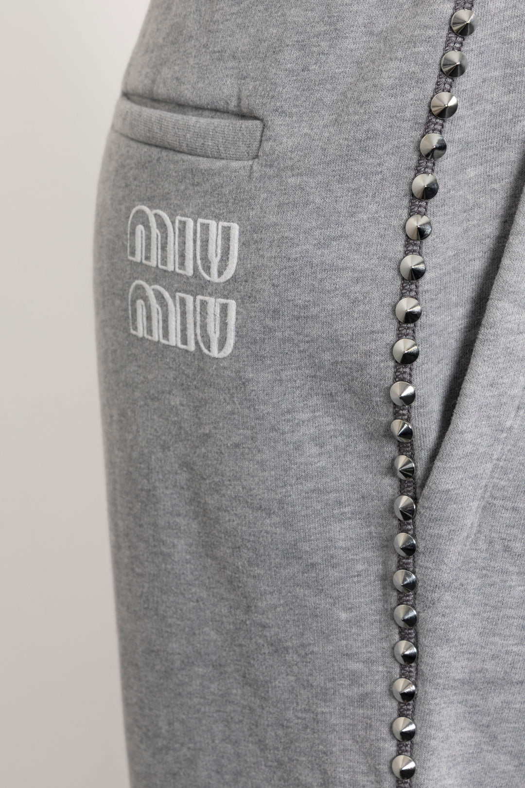 MIU MIU 2021 Studded Sweat Pants Cotton Grey