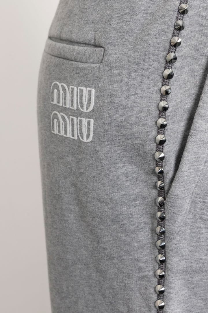 MIU MIU 2021 Studded Sweat Pants Cotton Grey