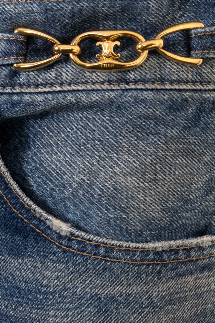 CELINE Long Triomphe Shorts Denim Blue