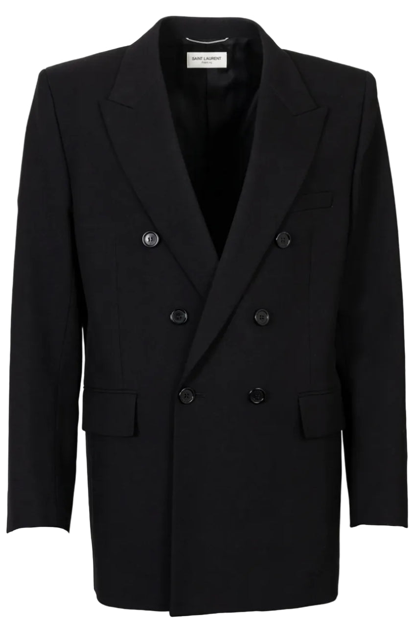 SAINT LAURENT Double-Breasted Wool Blazer Black
