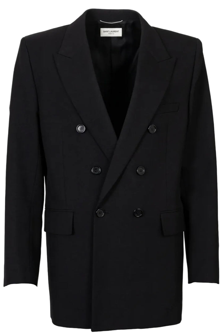 SAINT LAURENT Double-Breasted Wool Blazer Black