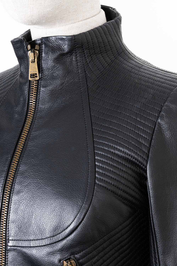 GUCCI GG Biker Jacket Leather Black