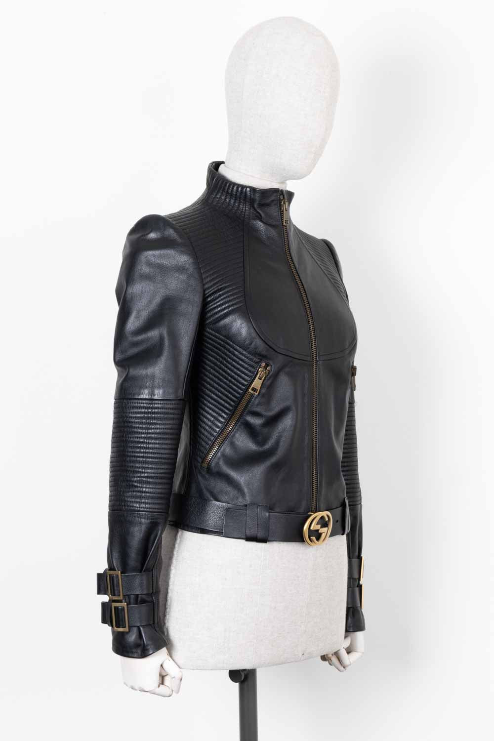 GUCCI GG Biker Jacket Leather Black