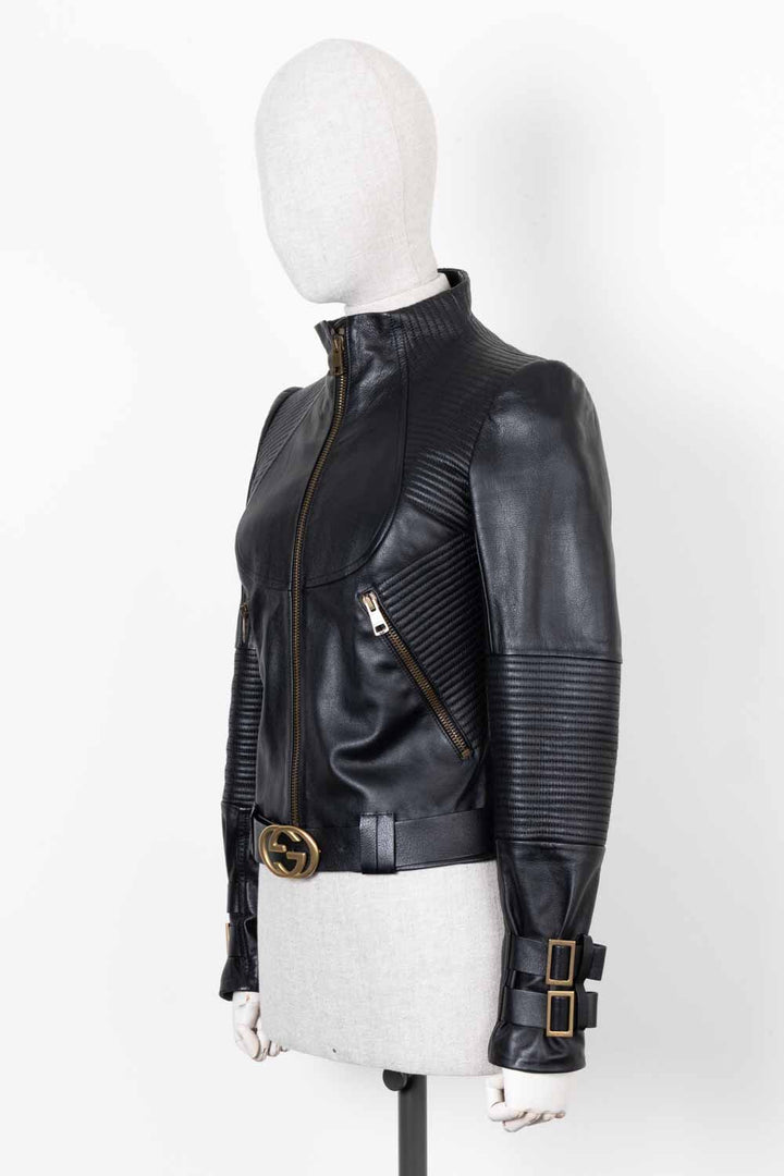 GUCCI GG Biker Jacket Leather Black