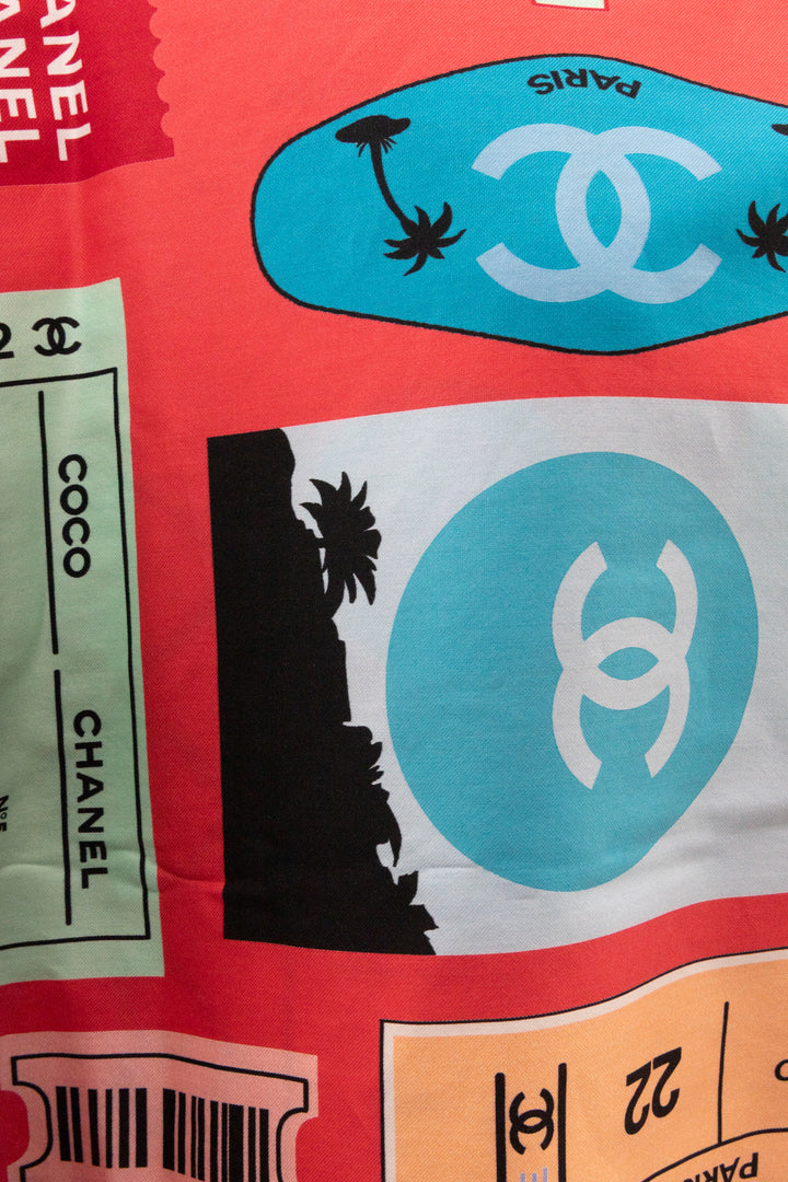 CHANEL 2024 Coco Tickets Scarf Cotton Pink