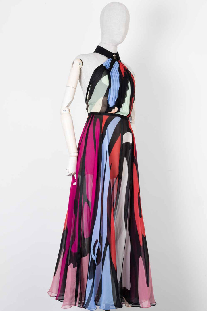 CHANEL Neckholder Dress SS22 Silk Multicolor