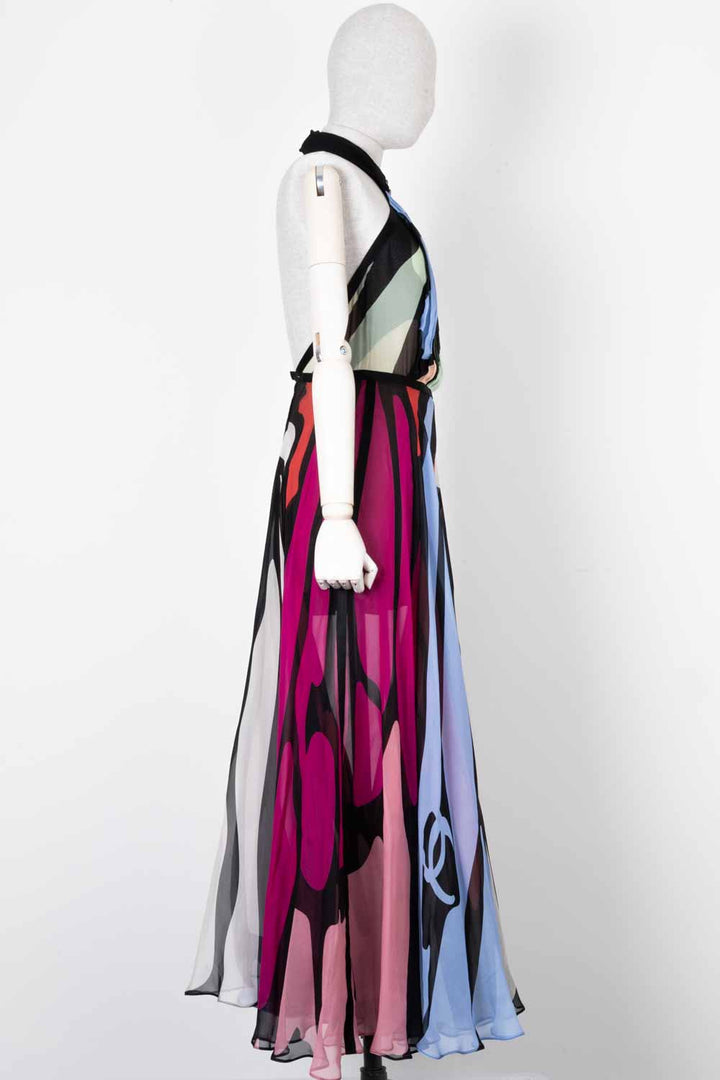 CHANEL Neckholder Dress SS22 Silk Multicolor