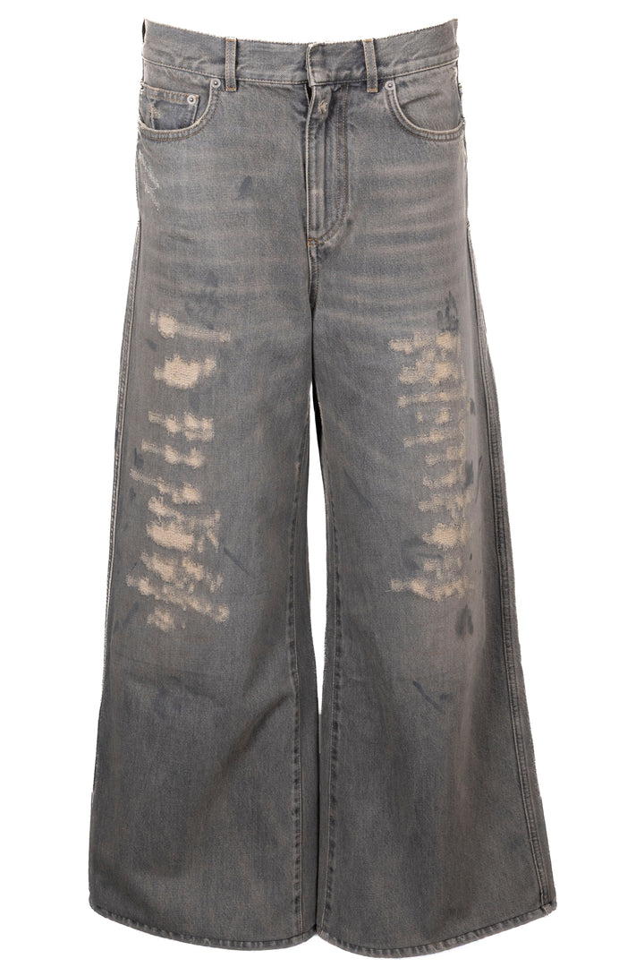 CHRISTIAN DIOR Distressed Wide-Leg Pants Denim Blue Denim Grey