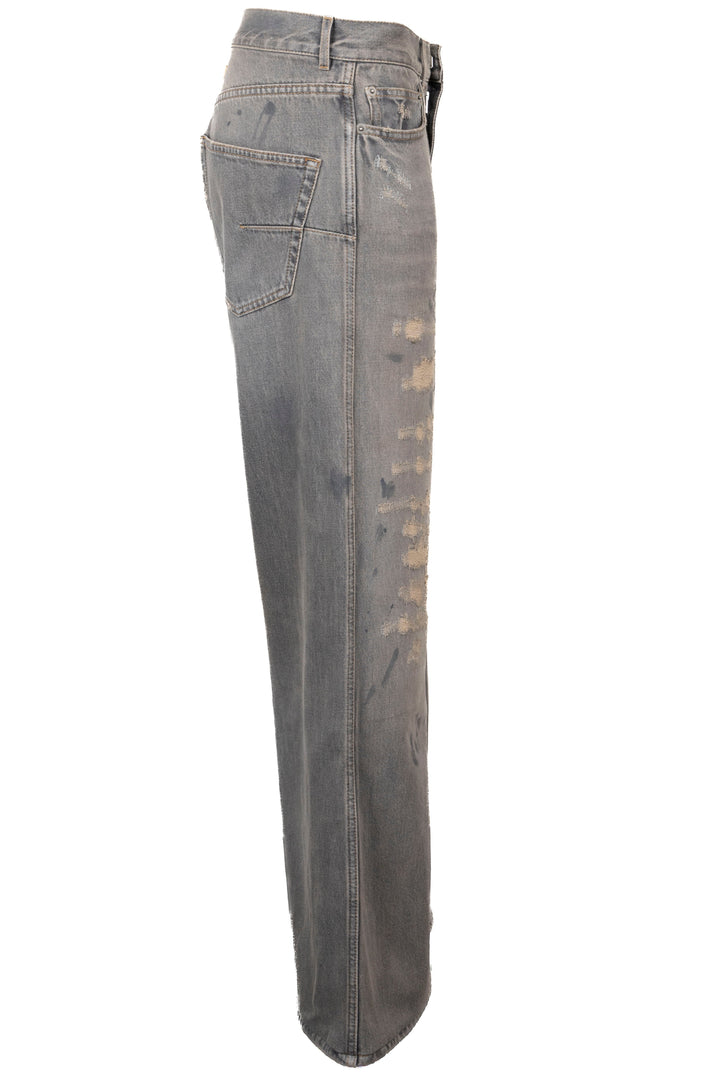 CHRISTIAN DIOR Distressed Wide-Leg Pants Denim Blue Denim Grey