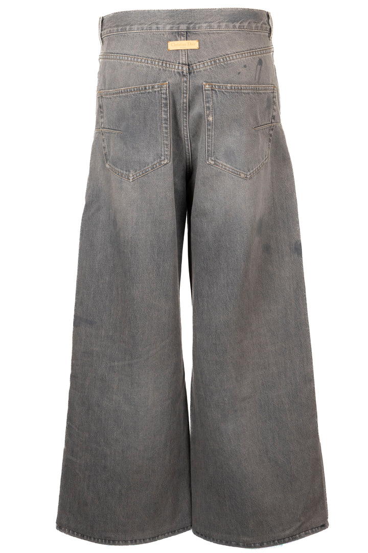 CHRISTIAN DIOR Distressed Wide-Leg Pants Denim Blue Denim Grey