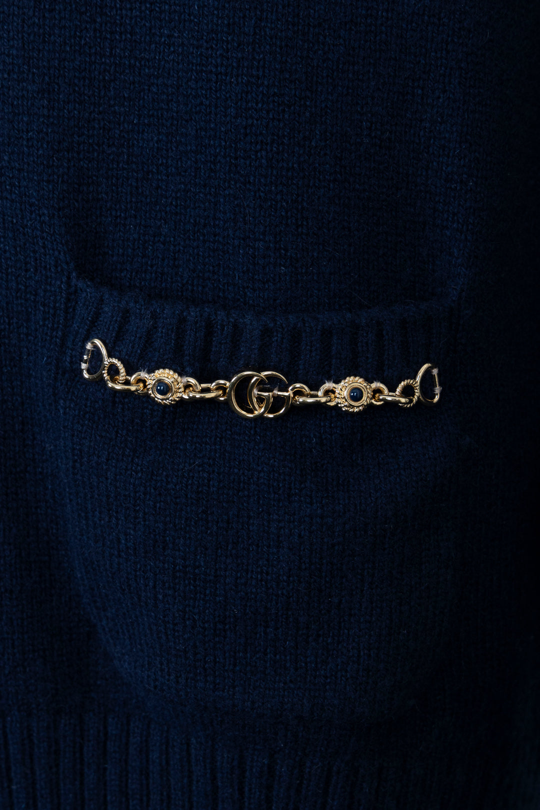 GUCCI Horsebit V Neck Cardigan Cashmere Navy
