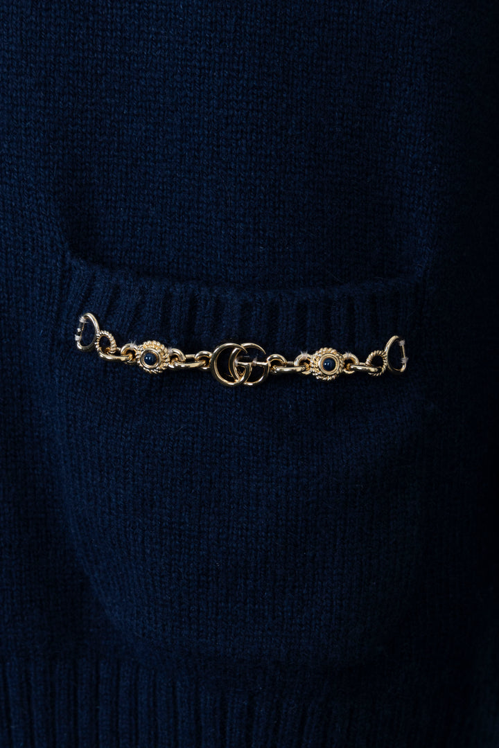 GUCCI Horsebit V Neck Cardigan Cashmere Navy