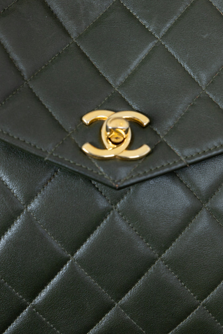 CHANEL Vintage Single Flap Clutch On Chain Lambskin Khaki